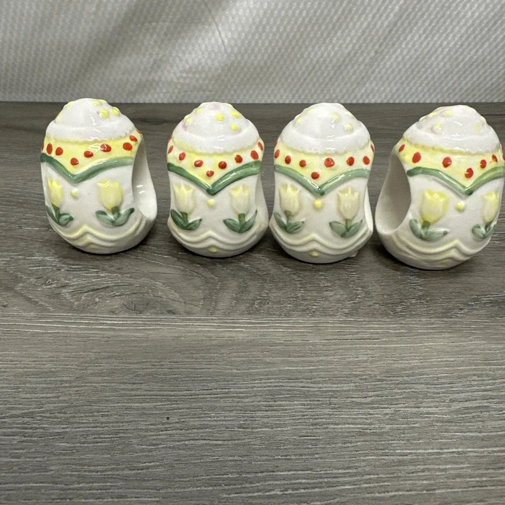 Vintage Ceramic Easter Egg Napkin Rings Red, Yellow, Green Set Of 4 Ceramic